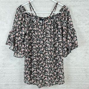 LIBIAN Ditzy Floral Blouse Semi-Sheer Ditzy Print Size 2XL